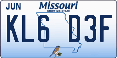 MO license plate KL6D3F