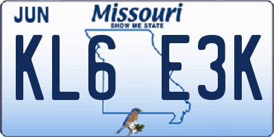 MO license plate KL6E3K