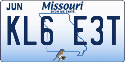 MO license plate KL6E3T