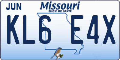MO license plate KL6E4X