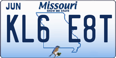 MO license plate KL6E8T