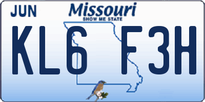 MO license plate KL6F3H
