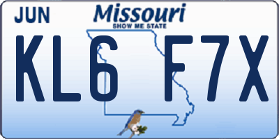 MO license plate KL6F7X
