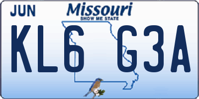 MO license plate KL6G3A