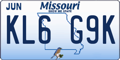 MO license plate KL6G9K