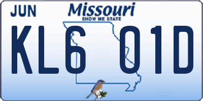 MO license plate KL6O1D