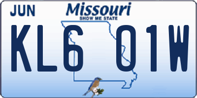 MO license plate KL6O1W