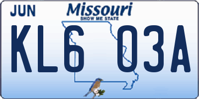 MO license plate KL6O3A
