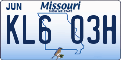 MO license plate KL6O3H