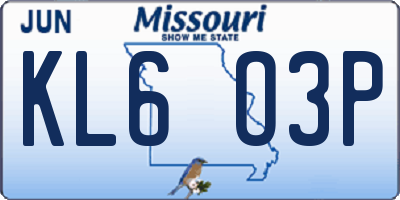 MO license plate KL6O3P