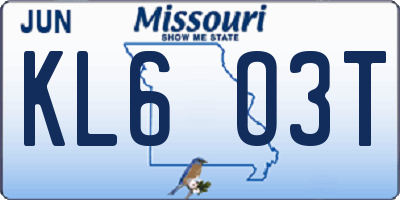 MO license plate KL6O3T