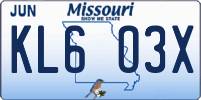 MO license plate KL6O3X