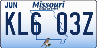 MO license plate KL6O3Z