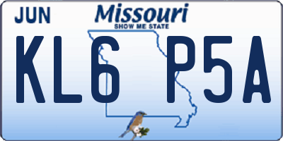 MO license plate KL6P5A