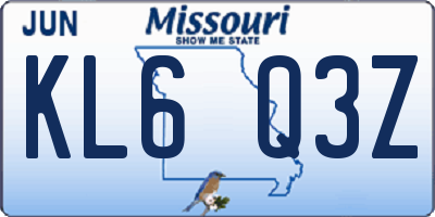 MO license plate KL6Q3Z