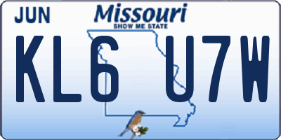 MO license plate KL6U7W