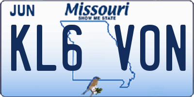 MO license plate KL6V0N