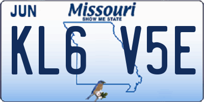 MO license plate KL6V5E
