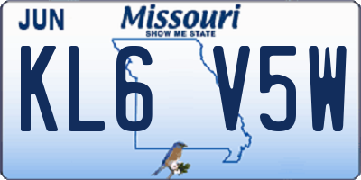 MO license plate KL6V5W