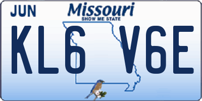 MO license plate KL6V6E