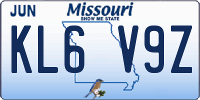 MO license plate KL6V9Z