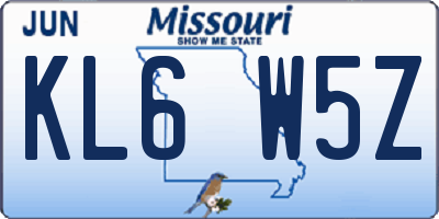 MO license plate KL6W5Z