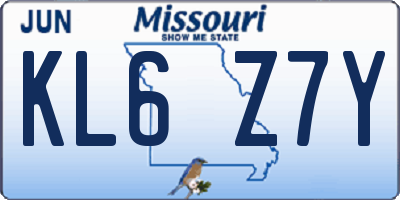 MO license plate KL6Z7Y