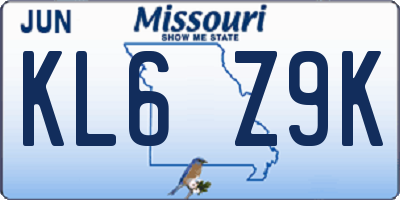 MO license plate KL6Z9K