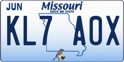 MO license plate KL7A0X