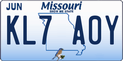 MO license plate KL7A0Y