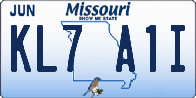 MO license plate KL7A1I