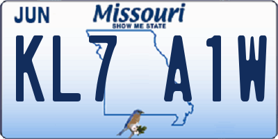 MO license plate KL7A1W