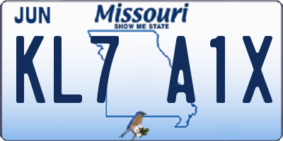 MO license plate KL7A1X