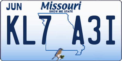 MO license plate KL7A3I