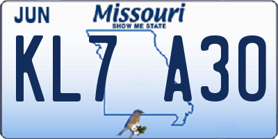 MO license plate KL7A3O