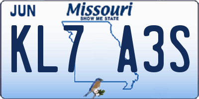 MO license plate KL7A3S
