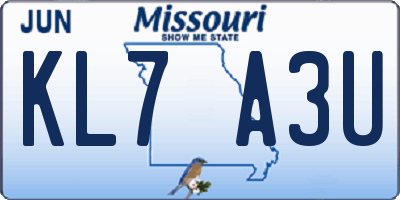 MO license plate KL7A3U