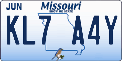 MO license plate KL7A4Y