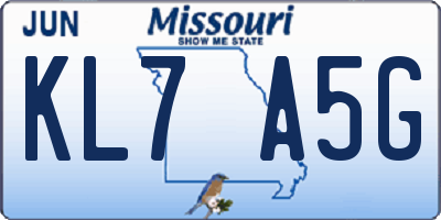 MO license plate KL7A5G