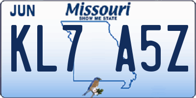MO license plate KL7A5Z