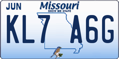 MO license plate KL7A6G