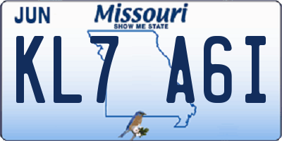 MO license plate KL7A6I