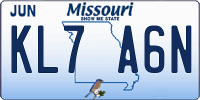 MO license plate KL7A6N