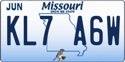 MO license plate KL7A6W