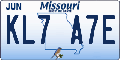 MO license plate KL7A7E