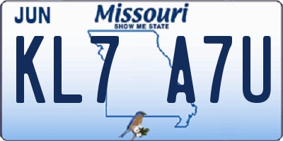 MO license plate KL7A7U
