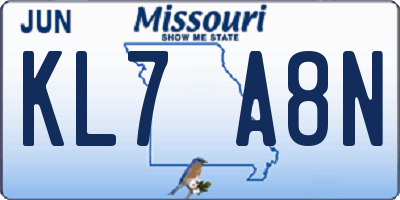 MO license plate KL7A8N