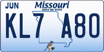 MO license plate KL7A8O