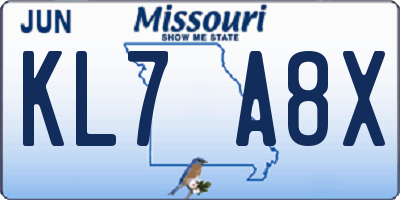 MO license plate KL7A8X