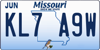 MO license plate KL7A9W